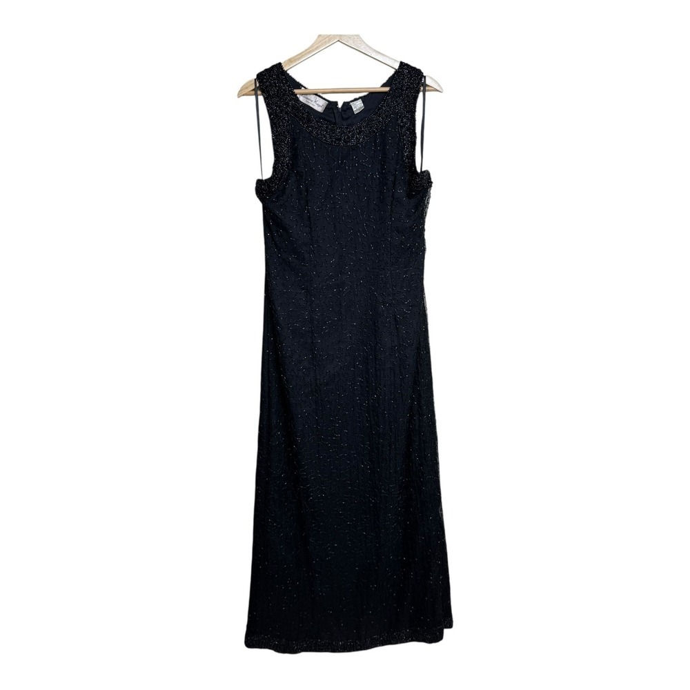 Laurence Kazar New York Beaded Maxi Dress Sleeveless silk Formal Evening Gown XL